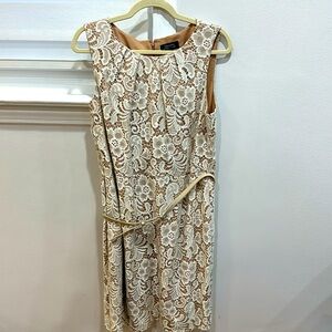 Tahari ASL- women sleeveless belted lace shift dress size 12